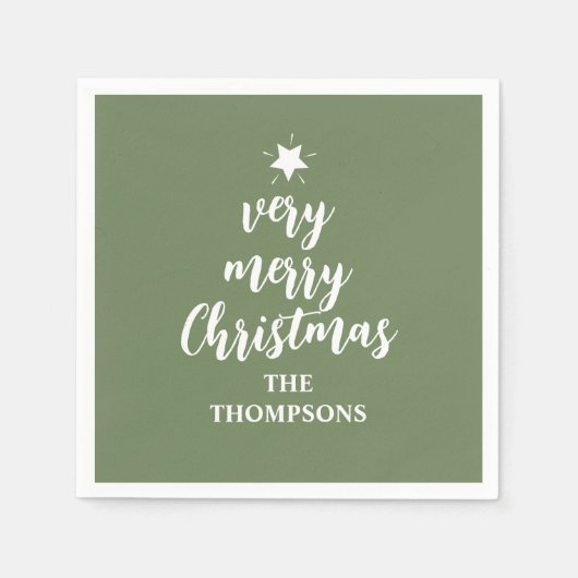 Kerst Groene Schattige Tree Star Typografie Party Servet (Voorkant)