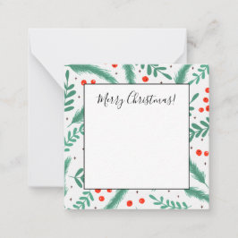 Kerst groene takken en hulstbessen notitiekaartje