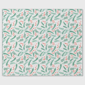 Kerst groene takken rode hulstbessen cadeaupapier (Vlak)