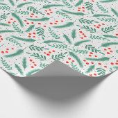 Kerst groene takken rode hulstbessen cadeaupapier (Hoek)