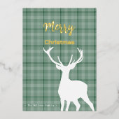 Kerst Groene Tartan en Herten Folie Feestdagenkaart (Voorkant)