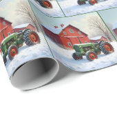 Kerst groene tractor door een rode schuur cadeaupapier (Rol Hoek)