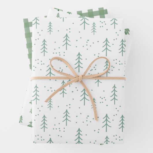 Kerst Groene White Wrapping Paper Set van 3 (In situ)