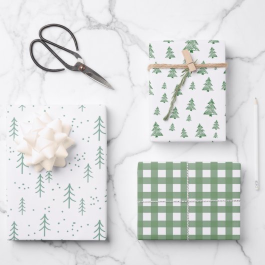Kerst Groene White Wrapping Paper Set van 3 (Voorkant)