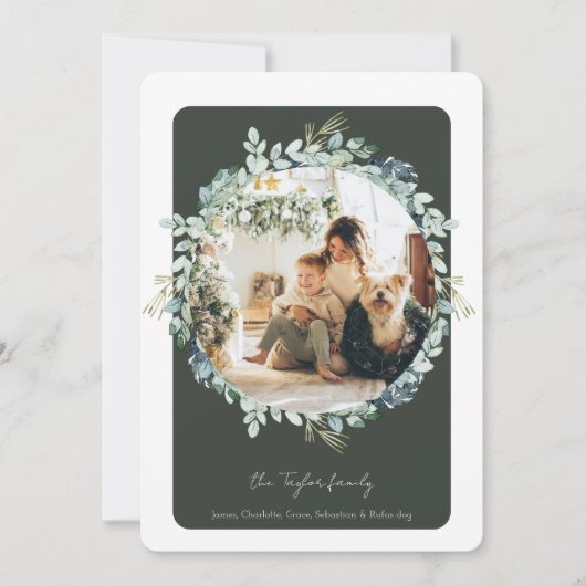 Kerst Groene Winter Bladgroen Fotosjabloon Feestdagenkaart (Voorkant)