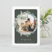 Kerst Groene Winter Bladgroen Fotosjabloon Feestdagenkaart (Staand voorkant)