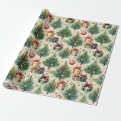 Kerst Groene Winter Tree Wrapping Paper Cadeaupapier (Uitgerold)
