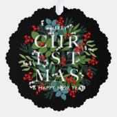 Kerst Groenen en bessen Foto Ornament Kaart (Achterkant)