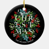 Kerst Groenen en bessen op zwart Keramisch Ornament (Achterkant)