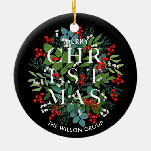 Kerst Groenen en bessen op zwart Keramisch Ornament (Achterkant)