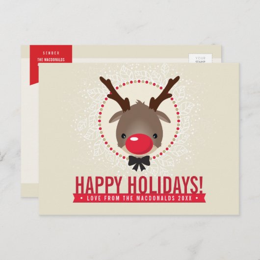 KERST GROET rode neus rendier rudolph goud Feestdagenkaart (Voorkant / Achterkant)