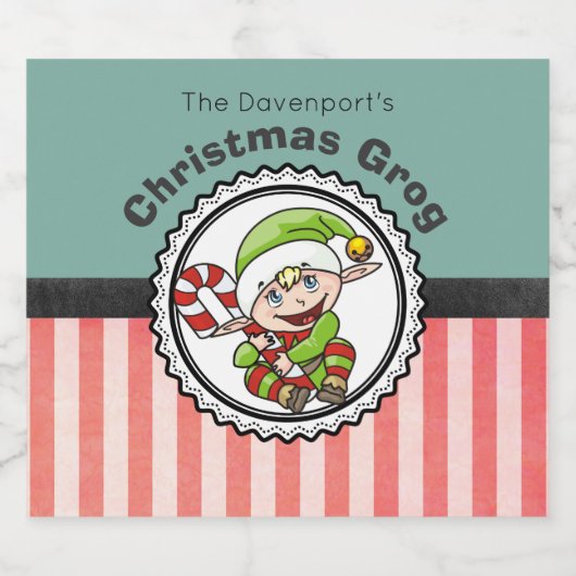 Kerst Grog met een Vakantie Elf Illustratie Bier Etiket (Enkel label)