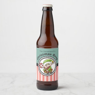 Kerst Grog met een Vakantie Elf Illustratie Bier Etiket