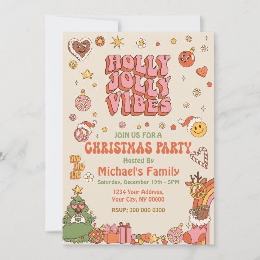 Kerst Groovy Party 70s Uitnodiging (Voorkant)