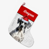 Kerst Grote Deen Hond met Naam Woof Achtergrond Grote Kerstsok (Voorkant (Hangend))