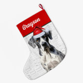 Kerst Grote Deen Hond met Naam Woof Achtergrond Kerstsok (Achterkant (Hangend))