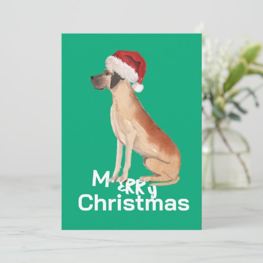 Kerst Grote Deen Hond Vrolijk Groeten Groene Kaart (Staand voorkant)