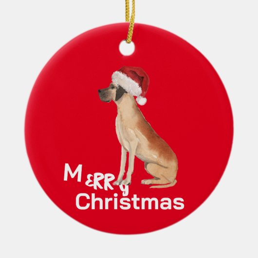 Kerst Grote Deen Hond Vrolijke Groet Keramisch Ornament (Voorkant)