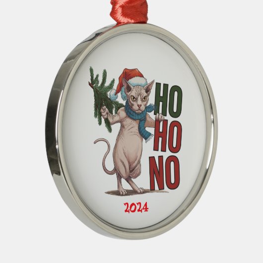 Kerst Grumpy Cat Ho Ho No Metalen Ornament (Rechts)