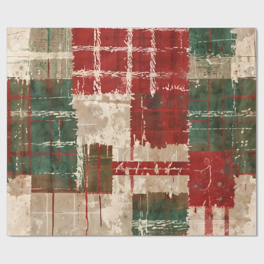 Kerst Grunge Plaid Cadeaupapier (Vlak)