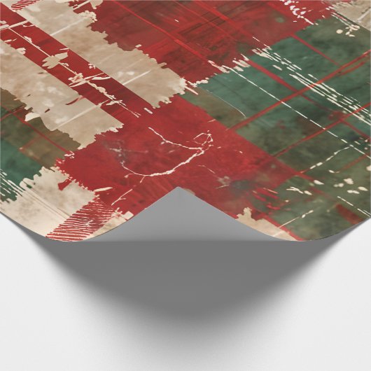 Kerst Grunge Plaid Cadeaupapier (Hoek)