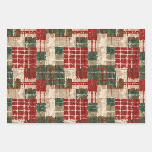 Kerst Grunge Plaid Inpakpapier Vel (Voorkant 2)