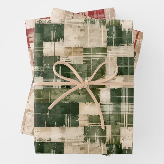 Kerst Grunge Plaid Inpakpapier Vel (In situ)