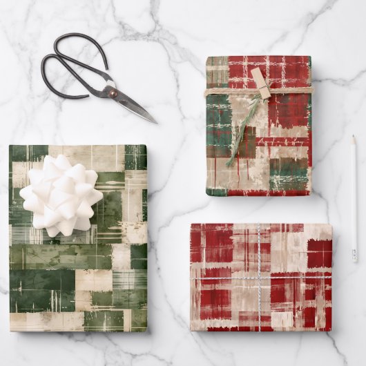 Kerst Grunge Plaid Inpakpapier Vel (Voorkant)