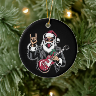 Kerst Guitar Rock Leren Jas Kerstmis Xmas Keramisch Ornament
