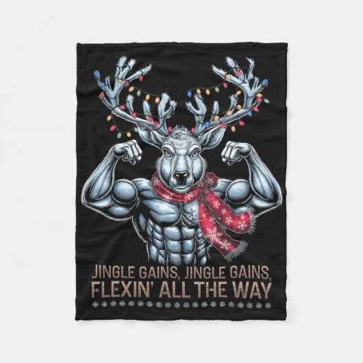 Kerst Gym Workout Rendier Gains Flexing Alle T Fleece Deken (Voorkant)