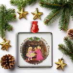 Kerst  Haard Metalen Ornament<br><div class="desc">Herbeleef de magie van Kerstmis met dit hartverwarmende afbeelding. Twee kinderen delen een gezellig moment bij de open haard,  omgeven door de warme woorden "Vrolijk kerstfeest" en "Gelukkig nieuwjaar." Perfect voor het verspreiden van feestvreugde!</div>