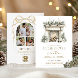 Kerst Haardplaats Boog QR Code Bruidsuitnodiging Kaart
