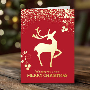 Kerst haastige rendier rood goud eenvoudig op maat folie feestdagenkaart