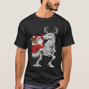Kerst Halloween Santa Riding Dinosaur Skelet T-shirt