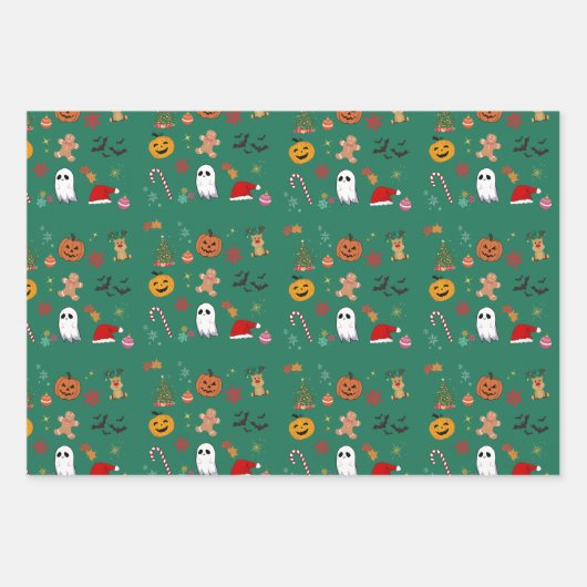 Kerst Halloween Wrapping Paper Flat Sheet Set (Voorkant 3)