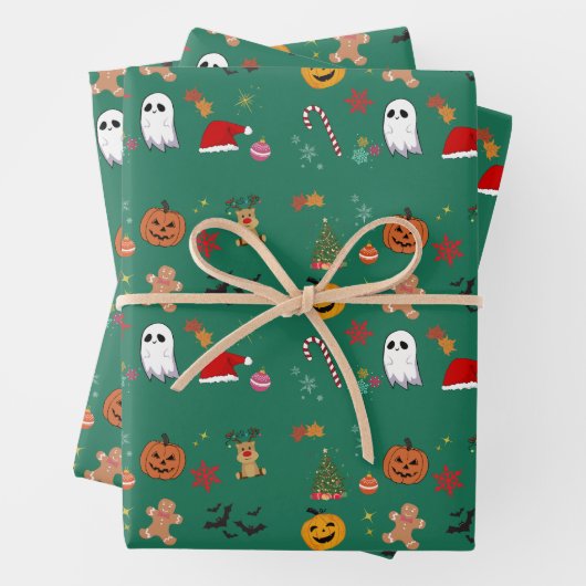 Kerst Halloween Wrapping Paper Flat Sheet Set (In situ)