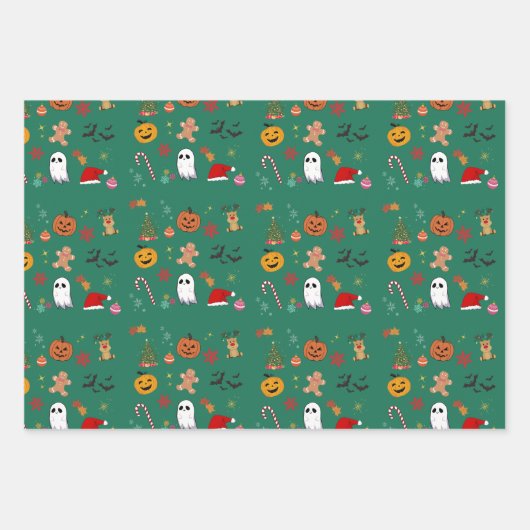 Kerst Halloween Wrapping Paper Flat Sheet Set (Voorkant)