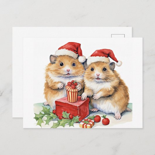 Kerst Hampsters, oh zo schattig, Briefkaart (Voorkant / Achterkant)