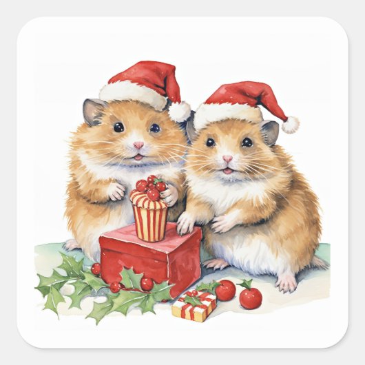 Kerst Hampsters, oh zo schattig, Vierkante Sticker (Voorkant)