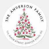 Kerst hand getekend Pine tree adreslabel Ronde Sticker (Voorkant)