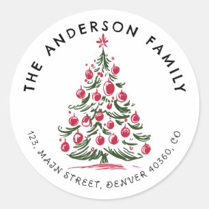 Kerst hand getekend Pine tree adreslabel Ronde Sticker