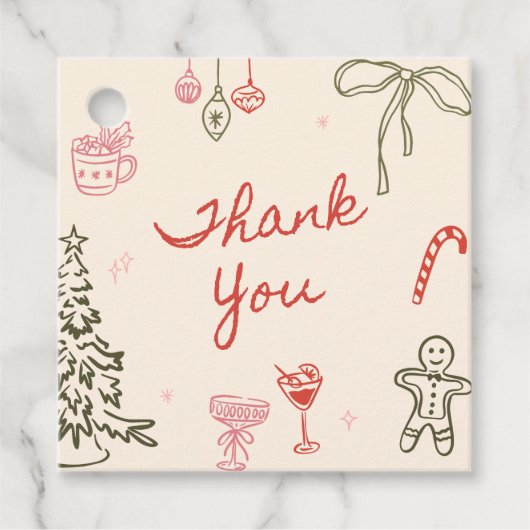 Kerst Hand Getekende Bruidsdouche  Bedankjes Labels (Voorkant)