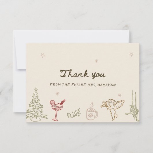 Kerst Hand Getekende Bruidsdouche Bedankkaart (Voorkant)