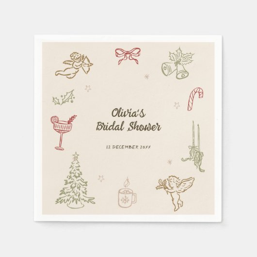 Kerst Hand Getekende Bruidsdouche Servet (Voorkant)