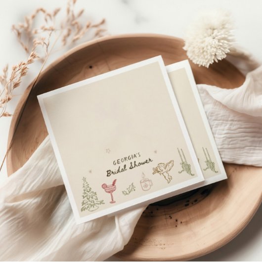 Kerst Hand Getekende Bruiloftsborrel Servet