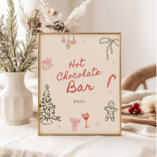 Kerst Hand Getekende Warme Chocolade Bar Poster