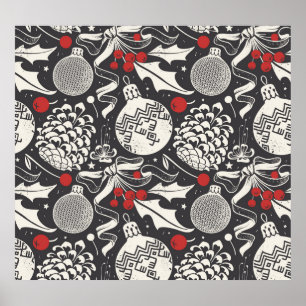 Kerst Hand-getrokken: Mistletoe Pine Naadloos. Poster