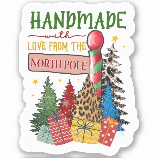 Kerst Handgemaakt met Liefde van de Noordpool Sticker (Voorkant)
