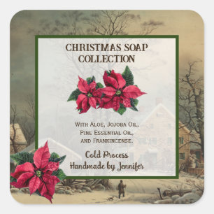 Kerst Handgemaakte zeep Productlabel Vierkante Sticker