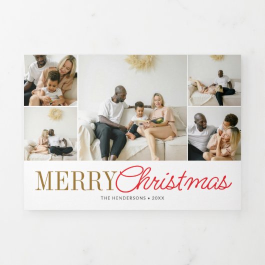 Kerst Handgeschreven Script Serif 16 Foto Drieluik Wenskaart (Cover)